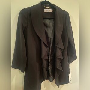 Calvin Klein Black Long Ruffled Blazer - Quarter length sleeves - Size 4 - NWT